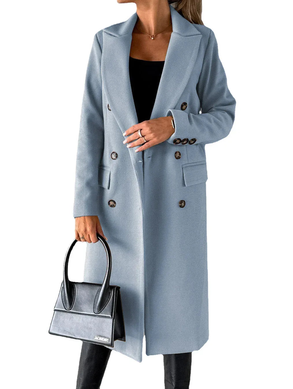 Double Breasted Lapel Coat Winter Fashion Solid Slim Long Jacket Long Sleeve Tops Womens Clothing - DanaFashionstore
