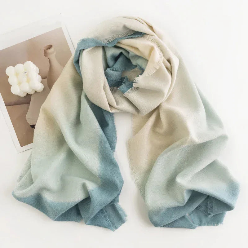 Herringbone Pattern Monochrome Artificial Cashmere Scarf Women's Simple Casual Style Tassel Warm Shawl - DanaFashionstore