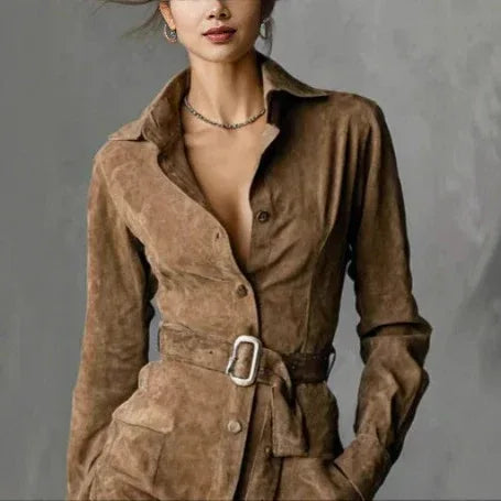 Long-Sleeved Blouse Dress with Belt 2026 - Professional Shirt Dress - DanaFashionstore