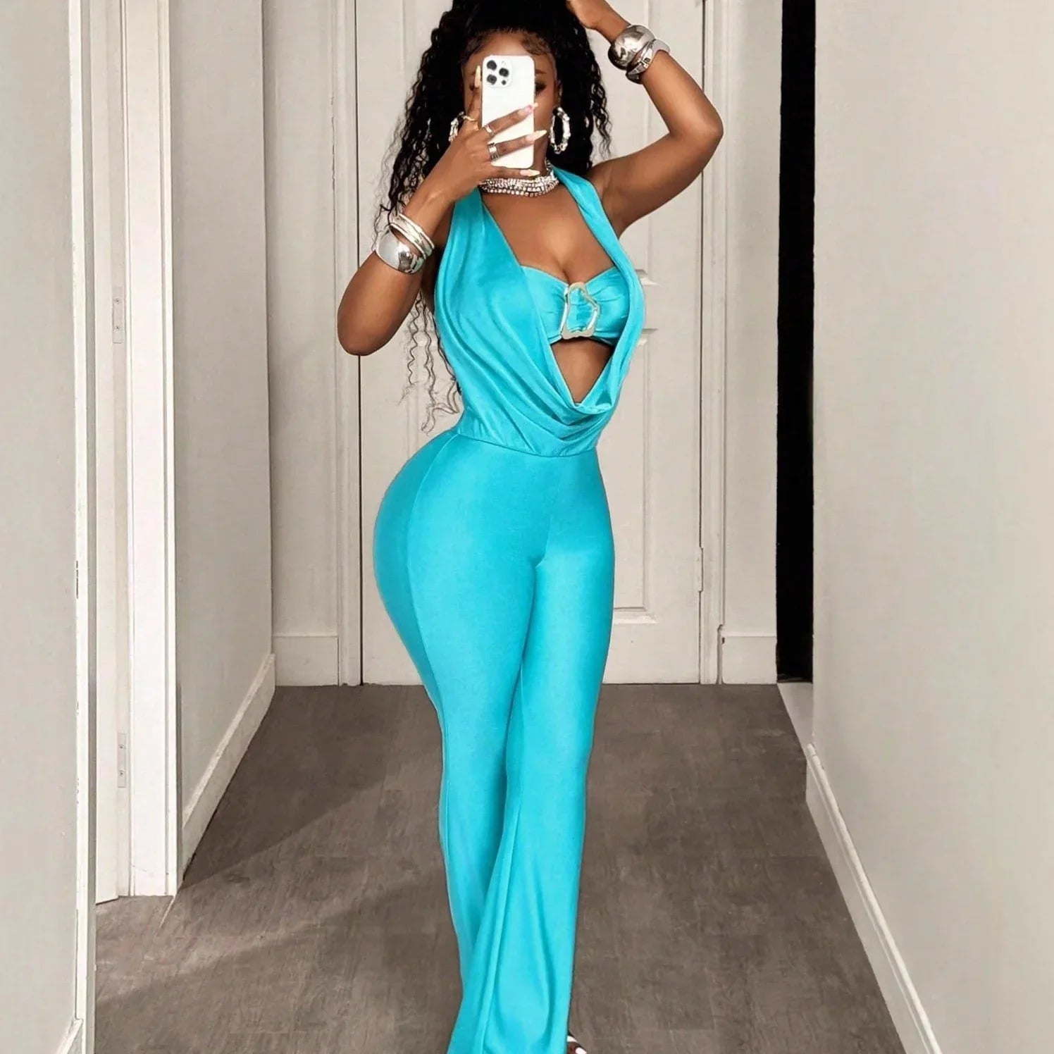 Women's Fashion Solid-Color High-Waist Sleeveless Halter Jumpsuit - DanaFashionstore