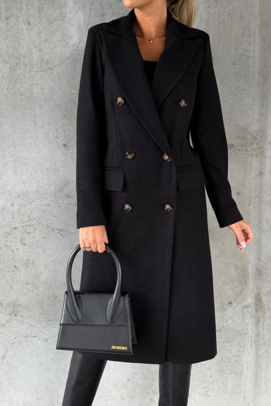Double Breasted Lapel Coat Winter Fashion Solid Slim Long Jacket Long Sleeve Tops Womens Clothing