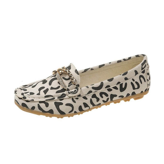 Chain Low-cut Flat Leopard Print Pumps Women $29.90 Dana Fashion Color: Beige Size: 36 Women's shoes Product information: Pattern: Leopard print Lining material: imitation leather Color: creamy-white Upper height: low top Heel height: low heel (1-3CM) Hee