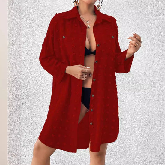 Chiffon Jacquard Fur Ball Loose Casual Shirt $51.74 Dana Fashion Color: Wine Red Size: L Women's clothing Product information: Color: white, black, wine red, pink Sleeve type: shirt sleeve Main fabric composition: Polyester (polyester fiber) Size: XS,S,M,