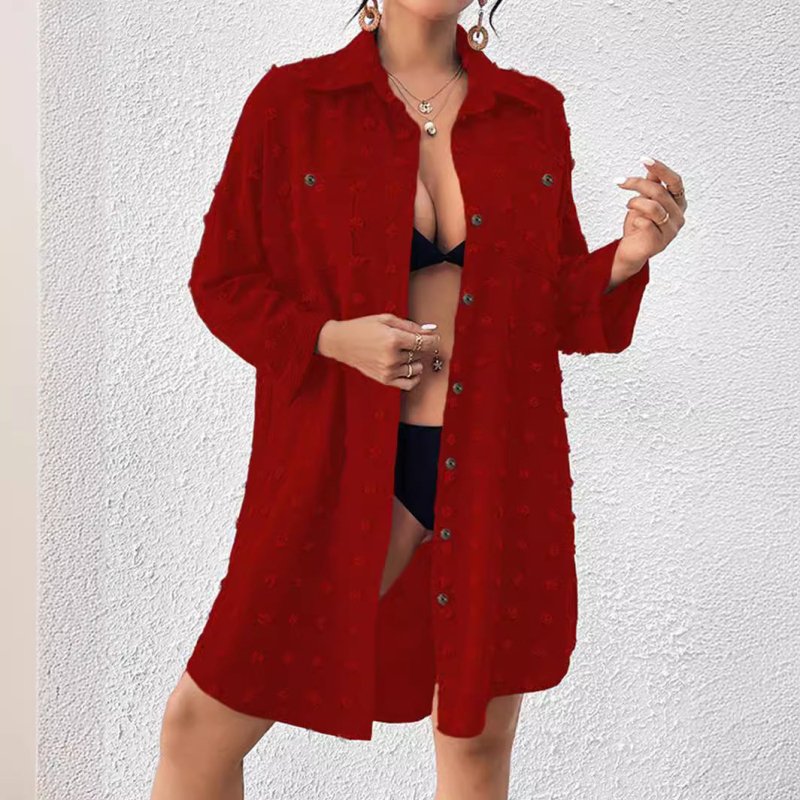 Chiffon Jacquard Fur Ball Loose Casual Shirt $51.74 Dana Fashion Color: Wine Red Size: L Women's clothing Product information: Color: white, black, wine red, pink Sleeve type: shirt sleeve Main fabric composition: Polyester (polyester fiber) Size: XS,S,M,