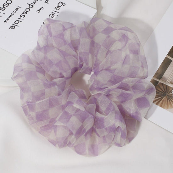 Chiffon Oversized Organza Spring And Summer New Simple Hair Accessories $8.00 Dana Fashion Color: Purple Checkerboard Women's Accessories Product information: Processing Technology: Handmade Color: 1# Orange large intestine hair ring, 2# purple large inte
