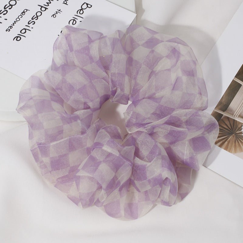 Chiffon Oversized Organza Spring And Summer New Simple Hair Accessories $8.00 Dana Fashion Color: Purple Checkerboard Women's Accessories Product information: Processing Technology: Handmade Color: 1# Orange large intestine hair ring, 2# purple large inte