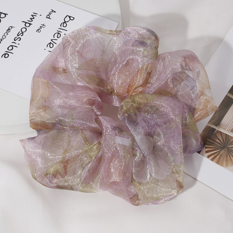 Chiffon Oversized Organza Spring And Summer New Simple Hair Accessories $8.00 Dana Fashion Color: Flowers Women's Accessories Product information: Processing Technology: Handmade Color: 1# Orange large intestine hair ring, 2# purple large intestine hair r