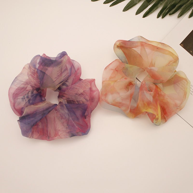 Chiffon Oversized Organza Spring And Summer New Simple Hair Accessories $8.00 Dana Fashion Color: 1 Orange Women's Accessories Product information: Processing Technology: Handmade Color: 1# Orange large intestine hair ring, 2# purple large intestine hair