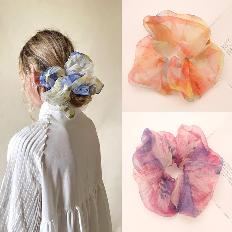 Chiffon Oversized Organza Spring And Summer New Simple Hair Accessories $8.00 Dana Fashion Color: 1 Orange Women's Accessories Product information: Processing Technology: Handmade Color: 1# Orange large intestine hair ring, 2# purple large intestine hair