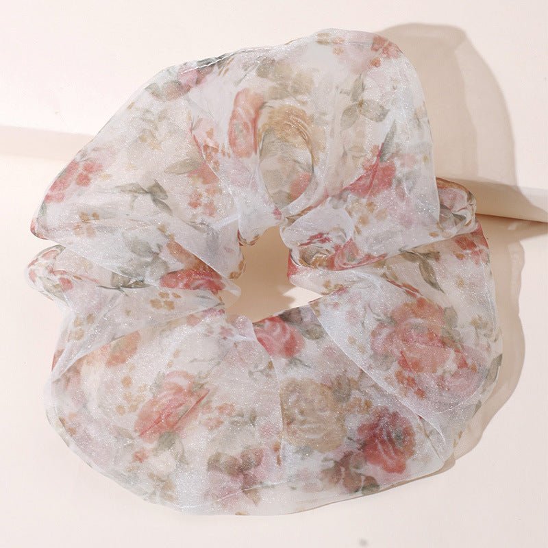 Chiffon Oversized Organza Spring And Summer New Simple Hair Accessories $8.00 Dana Fashion Color: White Floral Women's Accessories Product information: Processing Technology: Handmade Color: 1# Orange large intestine hair ring, 2# purple large intestine h