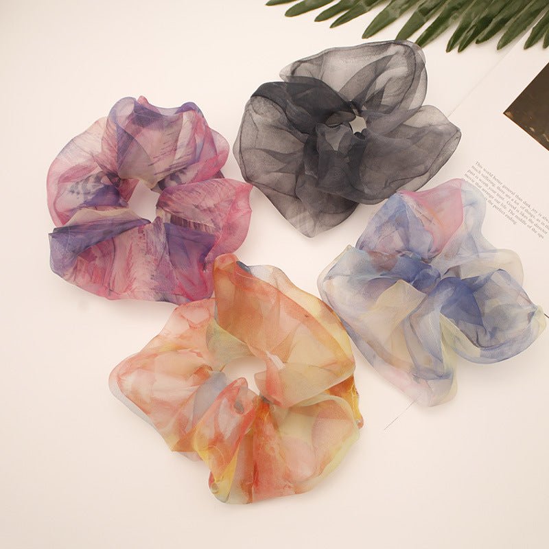 Chiffon Oversized Organza Spring And Summer New Simple Hair Accessories $8.00 Dana Fashion Color: 1 Orange Women's Accessories Product information: Processing Technology: Handmade Color: 1# Orange large intestine hair ring, 2# purple large intestine hair