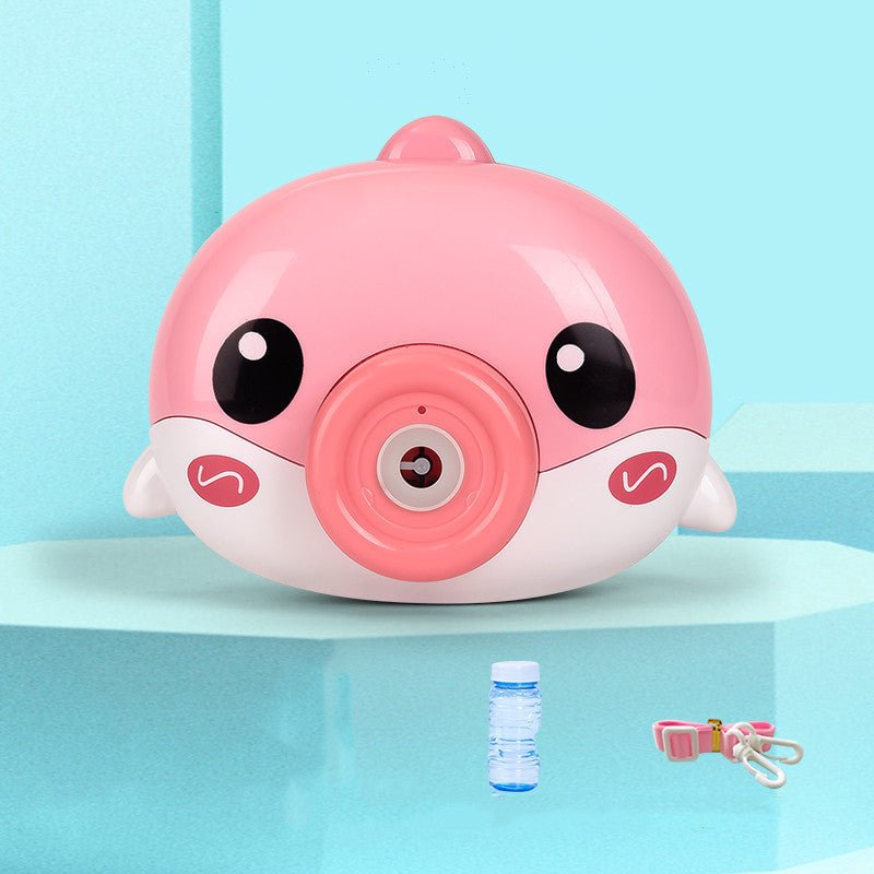 child Bubble machine camera $26.95 Dana Fashion Color: Blue dolphin Baby & Mother Material: Plastic/Plastic Packing method: color box, pp bag Ability training: vision, hand-eye coordination, interactive toys, parent-child communication Is there an animati