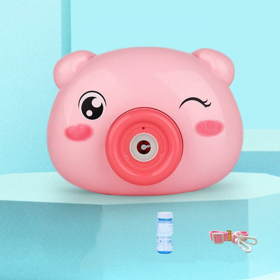 child Bubble machine camera $26.95 Dana Fashion Color: Pink pig Baby & Mother Material: Plastic/Plastic Packing method: color box, pp bag Ability training: vision, hand-eye coordination, interactive toys, parent-child communication Is there an animation i