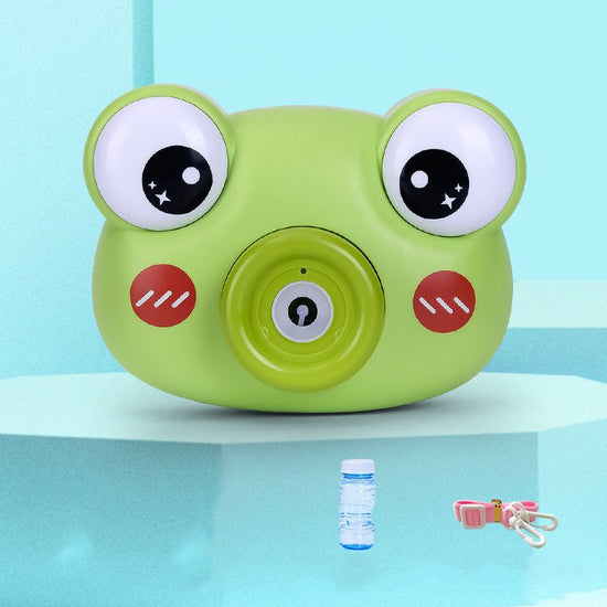 child Bubble machine camera $26.95 Dana Fashion Color: Frog Baby & Mother Material: Plastic/Plastic Packing method: color box, pp bag Ability training: vision, hand-eye coordination, interactive toys, parent-child communication Is there an animation image