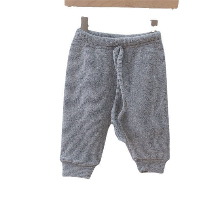 Children's Casual Pants Plus Cashmere Autumn And Winter Clothes $45.23 Dana Fashion Color: Browngrey Size: 66cm Baby Clothing Product information: Style: Korean Fabric name: Knitting Security level: Class A Length: trousers Main fabric composition: cotton