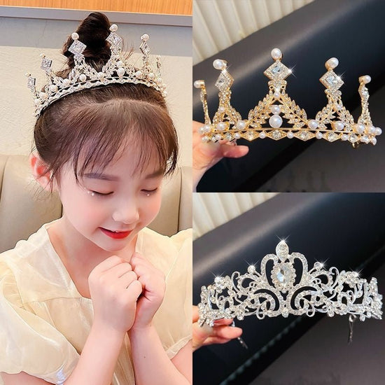 Children's Children's Crown Headdress Girls Princess Crown Hair Clip $23.50 Dana Fashion Color: 10Golden Pearl Women's Accessories Product information: Pattern: Cross/Crown/Roman numerals Treatment Process: Electroplating Type: Hair accessories suit Color