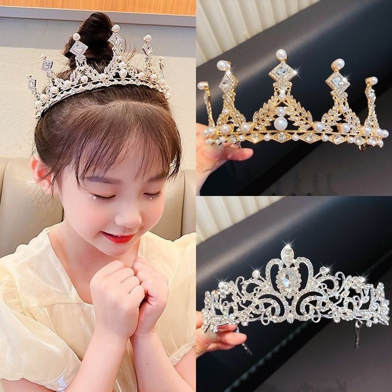Children's Children's Crown Headdress Girls Princess Crown Hair Clip $23.50 Dana Fashion Color: 10Golden Pearl Women's Accessories Product information: Pattern: Cross/Crown/Roman numerals Treatment Process: Electroplating Type: Hair accessories suit Color