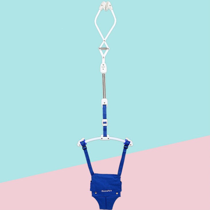 Children's fitness frame bounce fitness equipment $159.41 Dana Fashion Color: blue Baby & Mother Size: length 175cm-200cm adjustable Door clip frame: 43cm Spring: 33-45cm adjustable Puller: 40-68cm adjustable Iron tube beam: 43cm Encircling sitting bag; 6