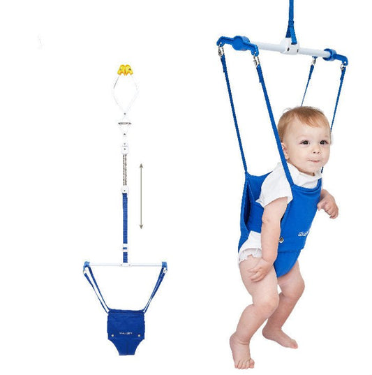 Children's fitness frame bounce fitness equipment $159.41 Dana Fashion Color: blue Baby & Mother Size: length 175cm-200cm adjustable Door clip frame: 43cm Spring: 33-45cm adjustable Puller: 40-68cm adjustable Iron tube beam: 43cm Encircling sitting bag; 6