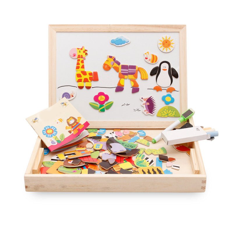 Children's Magnetic Jigsaw Puzzle Toy Cute Cartoon Animal Jigsaw Puzzle Picture Board Children's Educational Toy $38.64 Dana Fashion default: default Toys & Hobbies Overview: Easy to store. Artboard and magnetic stickers two in one. Double-sided easel wit