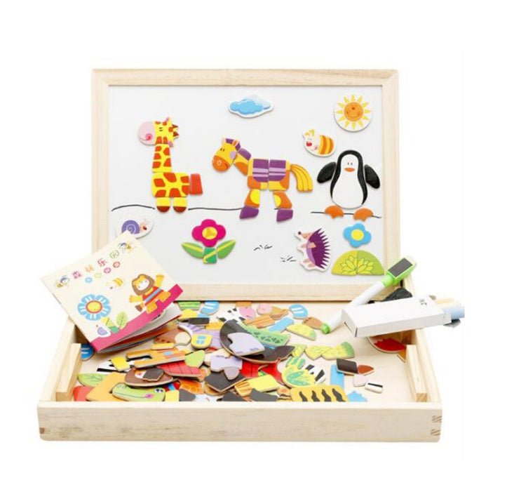 Children's Magnetic Jigsaw Puzzle Toy Cute Cartoon Animal Jigsaw Puzzle Picture Board Children's Educational Toy $38.64 Dana Fashion default: default Toys & Hobbies Overview: Easy to store. Artboard and magnetic stickers two in one. Double-sided easel wit