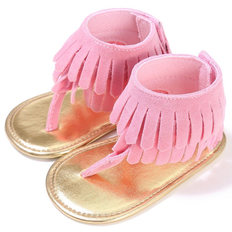 Children's sandals summer new girls sandals wholesale retro tassel flannel baby sandals $17.16 Dana Fashion Color: Pink Size: 13cm Baby & Mother Way of wearing velcro Product Category Sandals pattern: plain For the season: Summer Upper material flannel