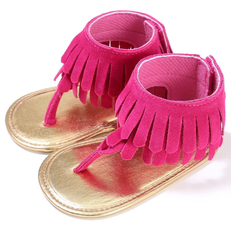 Children's sandals summer new girls sandals wholesale retro tassel flannel baby sandals $17.16 Dana Fashion Color: Pink Size: 11cm Baby & Mother Way of wearing velcro Product Category Sandals pattern: plain For the season: Summer Upper material flannel