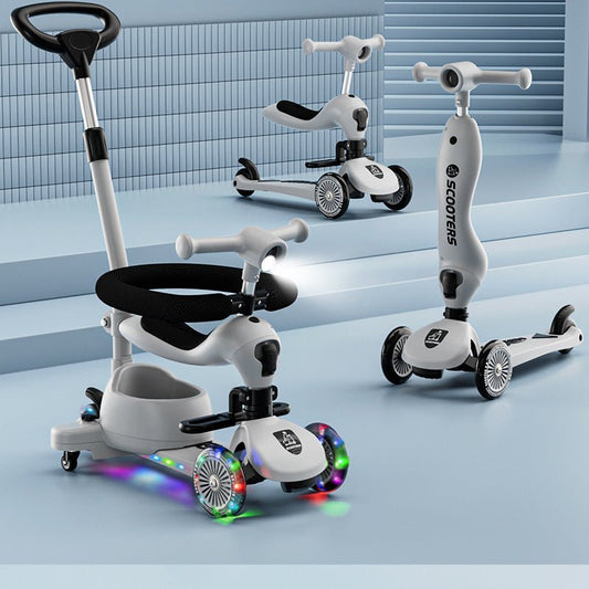 Children's Scooter Baby Multi-functional Scooter $210.14 Dana Fashion Color: Cherry Blossom Powder Baby & Mother Product information: Product Category: Tricycle Color: modern gray push rod universal wheel fence, forest green push rod universal wheel fence