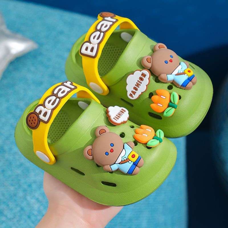 Children's Slippers Summer Cute Outdoor Soft Bottom Non-slip Boys And Girls Sandals Infant Kid Baby Hole Shoes $12.69 Dana Fashion Color: Flower Bear Green size: 120 Baby & Mother Product information: Pattern: Cartoon Whether there is light: no Color: pin