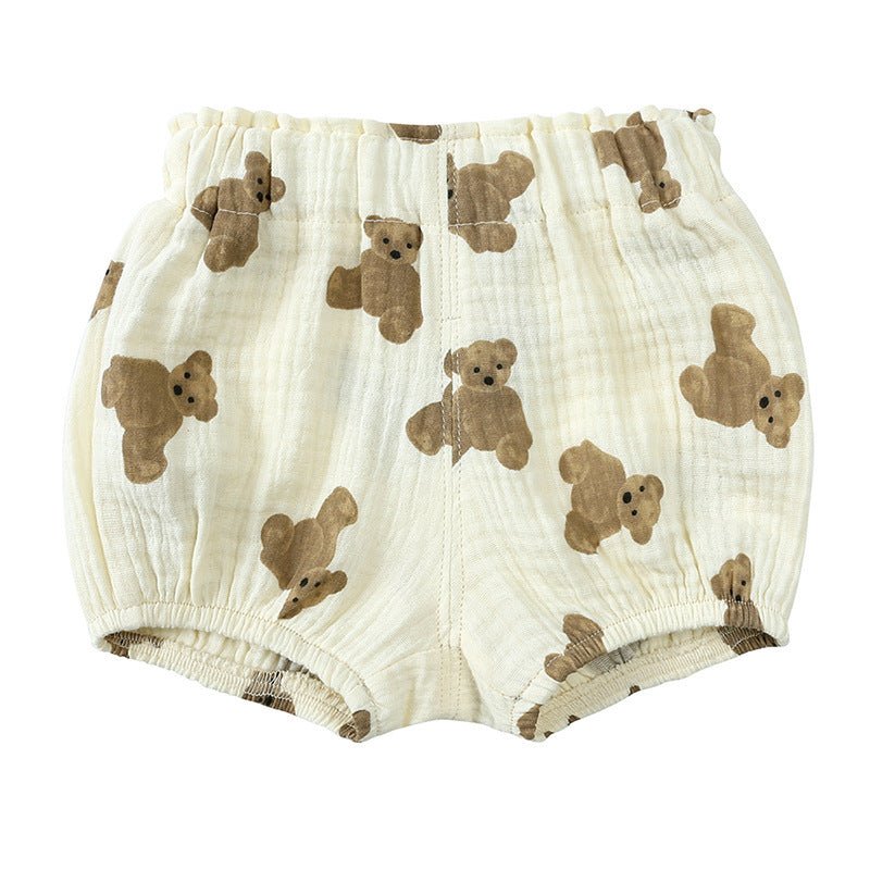 Children's Summer Cute Printed Loose Shorts $18.95 Dana Fashion Color: Bear Suitable For Height: 100cm Baby Clothing Product information: Pattern: stripes, flowers Color: red cherry, orange love heart, black love heart, yellow flower, coffee apricot grid,