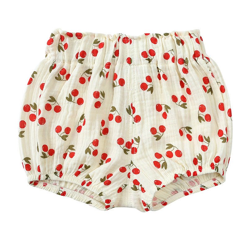 Children's Summer Cute Printed Loose Shorts $18.95 Dana Fashion Color: Red Cherry Suitable For Height: 100cm Baby Clothing Product information: Pattern: stripes, flowers Color: red cherry, orange love heart, black love heart, yellow flower, coffee apricot