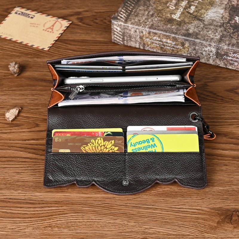 Chinese Style Embossed Wallet Top Layer Long Cowhide Fashion $59.99 Dana Fashion Color: Retro Black Women's Bags Product information: Pattern: Flowers Lining texture: Polyester Applicable scenarios: Daily matching Color: retro brown, retro black, retro co