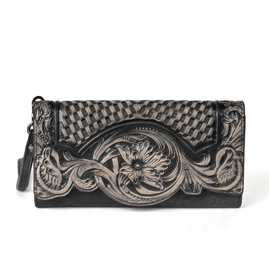 Chinese Style Embossed Wallet Top Layer Long Cowhide Fashion $59.99 Dana Fashion Color: Retro Black Women's Bags Product information: Pattern: Flowers Lining texture: Polyester Applicable scenarios: Daily matching Color: retro brown, retro black, retro co