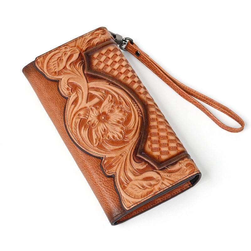 Chinese Style Embossed Wallet Top Layer Long Cowhide Fashion $59.99 Dana Fashion Color: Retro Black Women's Bags Product information: Pattern: Flowers Lining texture: Polyester Applicable scenarios: Daily matching Color: retro brown, retro black, retro co