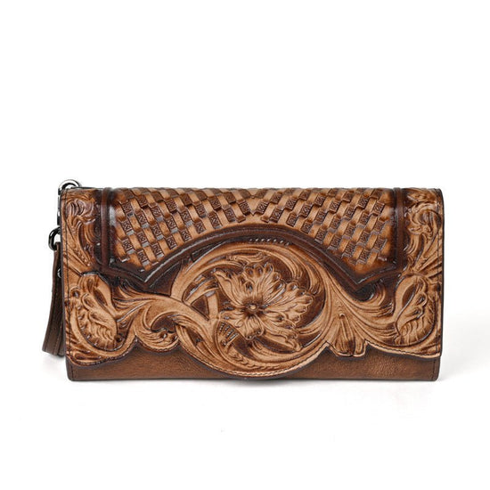 Chinese Style Embossed Wallet Top Layer Long Cowhide Fashion $59.99 Dana Fashion Color: Retro Coffee Women's Bags Product information: Pattern: Flowers Lining texture: Polyester Applicable scenarios: Daily matching Color: retro brown, retro black, retro c