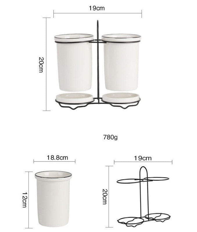 Chopsticks, knife, fork and spoon storage rack $26.36 Dana Fashion Color: White Dana's Kitchen Material: Ceramic Product advantages: 1. Smaller, more application scenarios 2. No need to wait for the plate to dry before storage 3. Automatically drain exces
