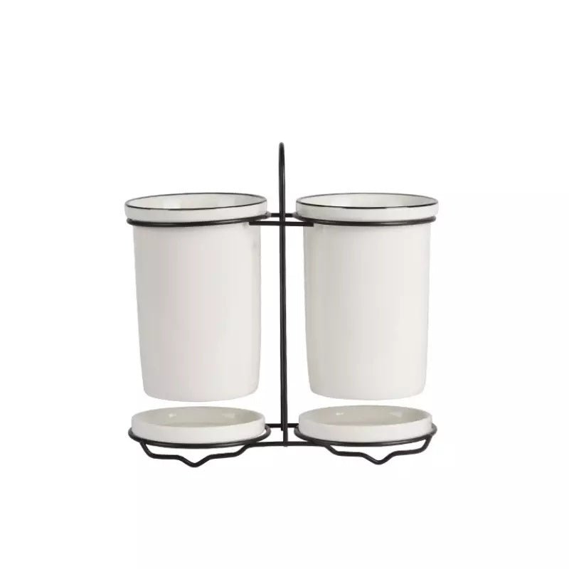 Chopsticks, knife, fork and spoon storage rack $26.36 Dana Fashion Color: White Dana's Kitchen Material: Ceramic Product advantages: 1. Smaller, more application scenarios 2. No need to wait for the plate to dry before storage 3. Automatically drain exces
