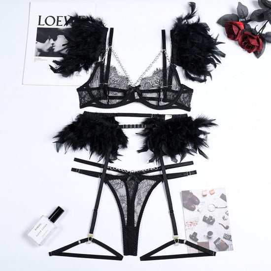 Christma Chains Lace Sexy Lingerie Women Underwear Bra Pa $59.90 Dana Fashion Color: Black Size: L Women's clothing Product information: Fabric name: lace Color: red, green splicing pink, black, Lake blue, blue, white, nude pink, rose red, purple, orange