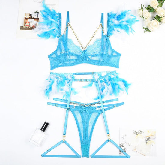 Christma Chains Lace Sexy Lingerie Women Underwear Bra Pa $59.90 Dana Fashion Color: Lake Blue Size: L Women's clothing Product information: Fabric name: lace Color: red, green splicing pink, black, Lake blue, blue, white, nude pink, rose red, purple, ora