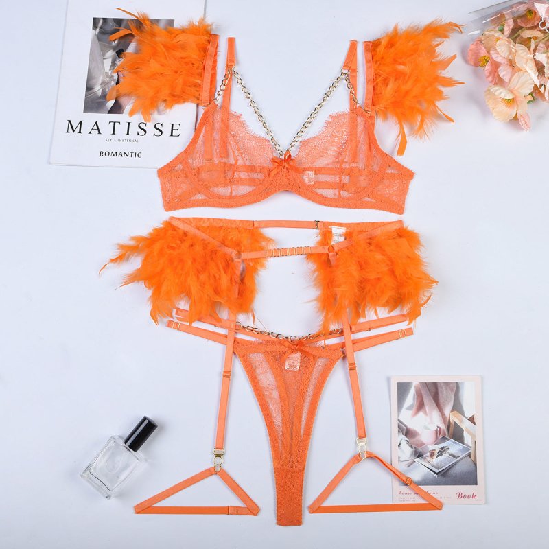 Christma Chains Lace Sexy Lingerie Women Underwear Bra Pa $59.90 Dana Fashion Color: Orange Size: L Women's clothing Product information: Fabric name: lace Color: red, green splicing pink, black, Lake blue, blue, white, nude pink, rose red, purple, orange