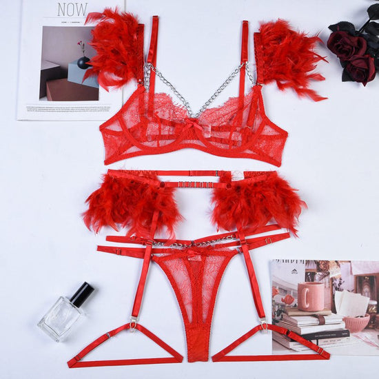Christma Chains Lace Sexy Lingerie Women Underwear Bra Pa $59.90 Dana Fashion Color: Red Size: L Women's clothing Product information: Fabric name: lace Color: red, green splicing pink, black, Lake blue, blue, white, nude pink, rose red, purple, orange Ma
