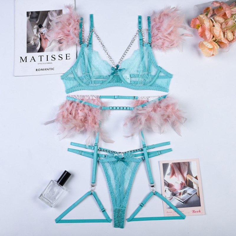 Christma Chains Lace Sexy Lingerie Women Underwear Bra Pa $59.90 Dana Fashion Color: Green Splicing Pink Size: L Women's clothing Product information: Fabric name: lace Color: red, green splicing pink, black, Lake blue, blue, white, nude pink, rose red, p