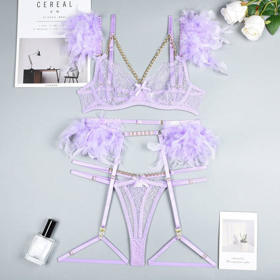 Christma Chains Lace Sexy Lingerie Women Underwear Bra Pa $59.90 Dana Fashion Color: Purple Size: L Women's clothing Product information: Fabric name: lace Color: red, green splicing pink, black, Lake blue, blue, white, nude pink, rose red, purple, orange