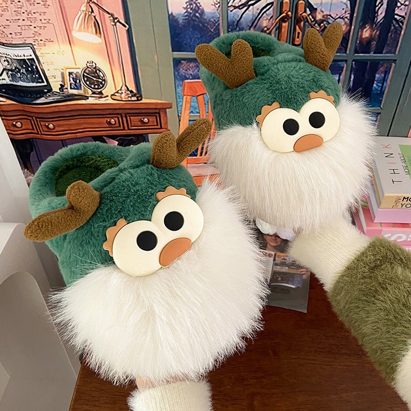 Christmas Deer Cotton Slippers Women's Winter Interior Home Half-covered Heel Warm Plush $45.21 Dana Fashion Color: Green Size: 36 To 37 Women's shoes Product information: Pattern: Cartoon Inner material: artificial wool Color: green Size: 36-37,38-39,40-