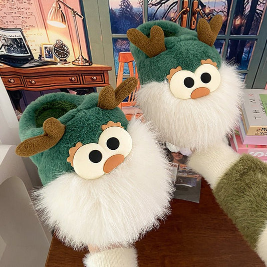 Christmas Deer Cotton Slippers Women's Winter Interior Home Half-covered Heel Warm Plush $45.21 Dana Fashion Color: Green Size: 36 To 37 Women's shoes Product information: Pattern: Cartoon Inner material: artificial wool Color: green Size: 36-37,38-39,40-