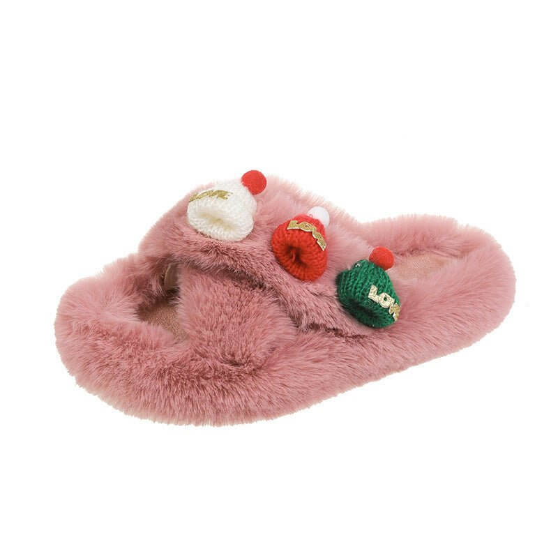 Christmas Hat Fluffy Slippers Women's Warm Toe Covering Cotton Slippers $49.50 Dana Fashion Color: Pink Size: 35 Women's shoes Product information: Sole material: rubber Shoe Upper material: Plush Applicable Gender: Female Thickness: thickening Sole craft