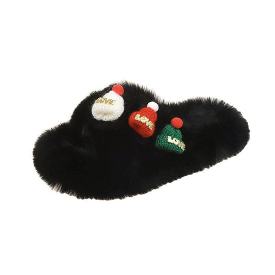 Christmas Hat Fluffy Slippers Women's Warm Toe Covering Cotton Slippers $49.50 Dana Fashion Color: Black Size: 35 Women's shoes Product information: Sole material: rubber Shoe Upper material: Plush Applicable Gender: Female Thickness: thickening Sole craf