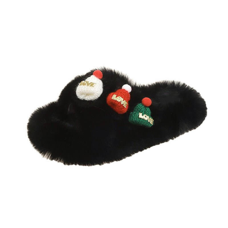Christmas Hat Fluffy Slippers Women's Warm Toe Covering Cotton Slippers $49.50 Dana Fashion Color: Black Size: 35 Women's shoes Product information: Sole material: rubber Shoe Upper material: Plush Applicable Gender: Female Thickness: thickening Sole craf