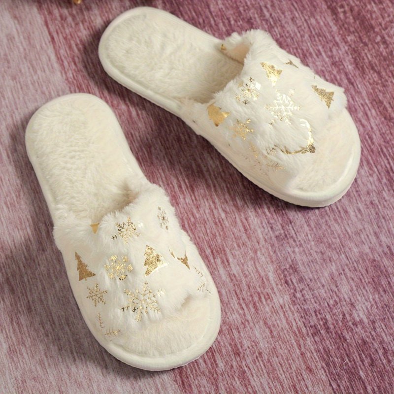 Christmas Plush Open Toe Cotton Slippers $29.47 Dana Fashion Color: Beige Size: 36to37 Women's shoes Product information: Color: creamy-white, green, red Size: 36-37,38-39,40-41,42-43,44-45 Sole craft: sewing shoes Sole material: EVA Popular elements: Flo