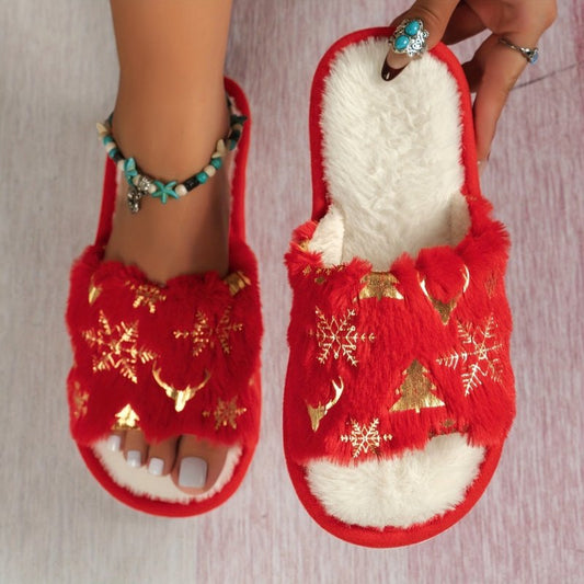 Christmas Plush Open Toe Cotton Slippers $29.47 Dana Fashion Color: Beige Size: 36to37 Women's shoes Product information: Color: creamy-white, green, red Size: 36-37,38-39,40-41,42-43,44-45 Sole craft: sewing shoes Sole material: EVA Popular elements: Flo